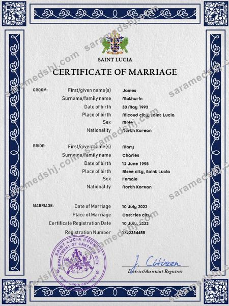 Saint Lucia marriage certificate PSD template